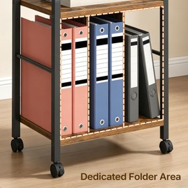 YATINEY Rolling File Cabinet, Printer Stand with Dividers and Charging Station, Mobile File Cart with Fabric Storage Drawer and Lockable Wheels for Home Office, Fits Letter/Legal/Files