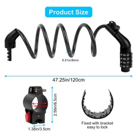 Ainiv Bike Lock, Security 4 Digit Resettable Combination Bicycle Locer, 120cm/8mm Coiling Cycle Cable Lock, Ideal for Bike, Electric Bike, Skateboards, Strollers, Lawnmowers Moto, Door, Gate Fence