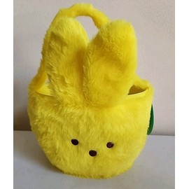 Greenbrier Yellow Peeps Plush Easter Basket with Handle 10 Inch, Empty Easter Egg Baskets