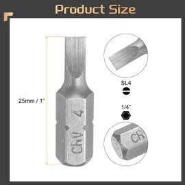 HARFINGTON 10pcs Flat Head Screwdriver Bit 1/4" Hex Shank SL4 Head 1" Length CR-V Steel Slotted Screw Driver Drill Bits for Repair Work Electric Screw Driver