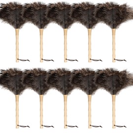 iHUFeather 16inch Ostrich Feather Duster Fluffy Natural Genuine Ostrich Feathers with Wooden Handle and Eco-Friendly Reusable Handheld Feather Duster for Cleaning Supplies(10PCS)