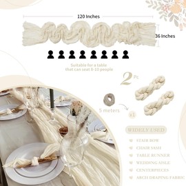 Set of 2 Table Runners Beige Gauze Cheese Cloth Table Runner 90 x 300 cm Kitchen Decorative Fabric Table Decoration Wedding Party Birthday Boho Decor Washable