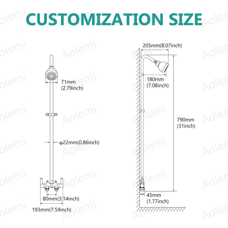 Aolemi Outdoor Shower Fixtures, 31" Exposed Shower System with Shower