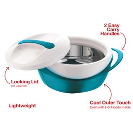 Pinnacle Large Insulated Casserole Dish with Lid 2.6 qt. Elegant Hot Pot Food Warmer/Cooler -Thermal Soup/Salad Serving Bowl Stainless Steel Hot Food Container–Best Gift Set for Moms –Holidays Teal