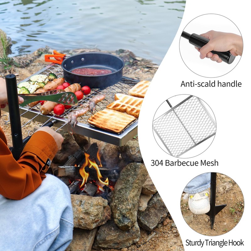 BiggerFire Swivel Campfire Grill 360° Adjustable Open Fire Grill Grate,