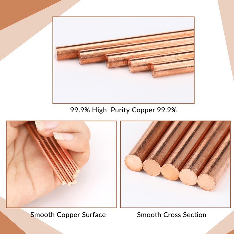 Therwen 10 Pcs Pure Copper Round Rod - 4 Inch