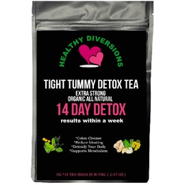 Healthy Diversions Tight Tummy Detox Tea, Extra Strength Results Within a Week Reduce Bloating Herbal Tea Bags, Wellness & Energy Support 14 Tea Bags, 2.4oz
