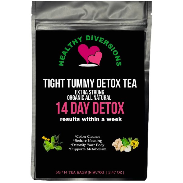 Healthy Diversions Tight Tummy Detox Tea, Extra Strength Results Within a Week Reduce Bloating Herbal Tea Bags, Wellness & Energy Support 14 Tea Bags, 2.4oz