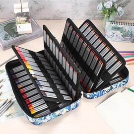 BSTKEY 300 Slots Pencil Case Pencil Wrap for Colored Pencils, Large Capacity Pencil Holder Pen Pouch Bag Stationery Organizer Case, Sea Wave Pattern (No Pencils)