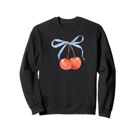 Cute Cherry and Blue Bow Kawaii Cherry Aesthetic Girl Women Sweatshirt