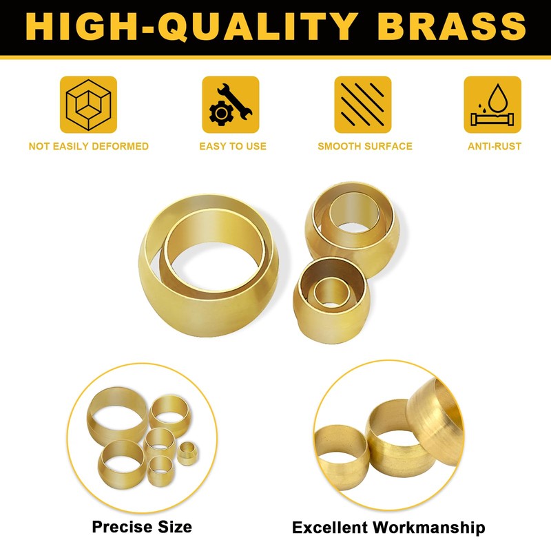 Siptenk 228PCS Brass Compression Sleeves Ferrules for Tube OD 1/2"