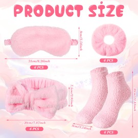 Shyyween 30 Pieces Spa Sleepover Party Supplies 6 Pink Bow Headband 6 Plush Sleep Eye Mask 6 Velvet Scrunchies 6 Pair fuzzy Sock for Slumber Party Spa Party Favors Gift