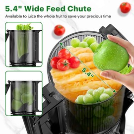 Cold Press Juicer, Masticating Juicer with 5.4" Wide Feed Chute, 350w Slow Juicer Machines Fit Whole Vegetables and Fruits with High Juice Yield, Easy to Clean (Black)