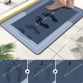 Diatomaceous earth bath mat Rubber Non Slip Shower mat Quick Dry Super Absorbent Bathtub mat Bath Stone Mat - Thin Bath Mats for Bathroom Floor, Tub and Fit Under Door,19.6" x 31.4" Rectangle