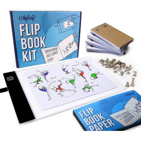 Flip Book Kit - LED Lightbox for Drawing and Tracing & 240 Sheets Animation Paper for Flip Books A5 Flipbook Kit: Led Light Box/Light Tablet for Tracing Flip Book Paper with Screws Flipbook Light Pad
