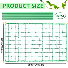 Trellis Net for Climbing Plants, 2 x 5 m, Plant Net with Large Mesh Size with 50 Plant Ties, Trellis Net for Cucumbers, Climbing Plants, Trellis for Cucumbers, Tomatoes, Other Vegetables