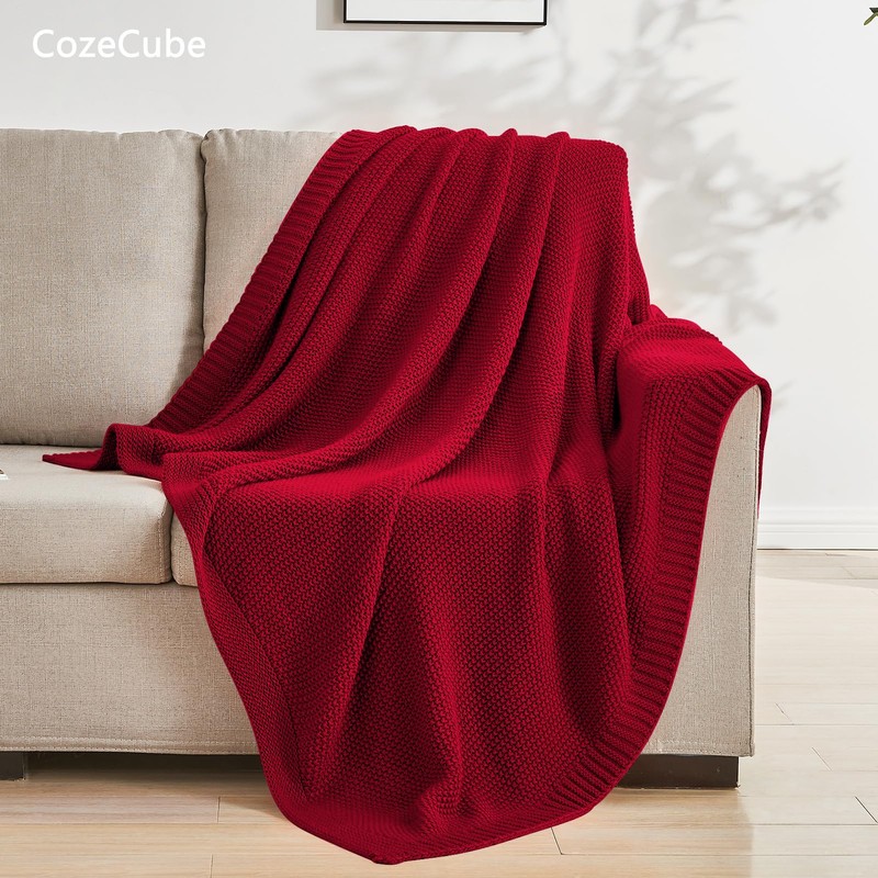 CozeCube Christmas Red Throw Blanket for Couch, Soft Cozy Cable