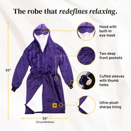 Big Blanket Co Hideout Robe Purple | Sherpa Housecoat for Women and Men | Extra Soft Plush Robe With Hood for Ultimate Coziness