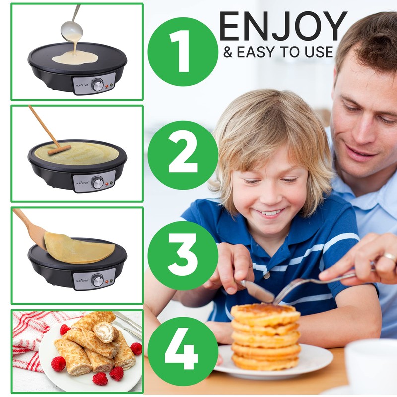 Nutrichef Electric Crepe Maker & Griddle Cooktop - Nonstick 12
