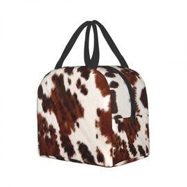 Nerxy Insulated Lunch Bag 8x5x8.5inch Cow Skin Print Lunch Box Abstract Africa Animal Farm Fashion Reusable Meal Portable Container Tote for Woman Men Kids Adults Work School Travel Office Picnic