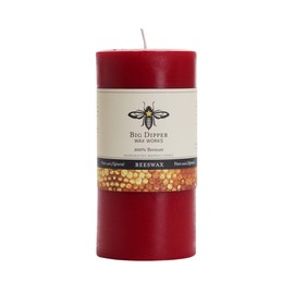 Big Dipper Wax Works Red Pillar Candle, 90-Hour Long Burn, Pure Beeswax Candle, 3" x 6”