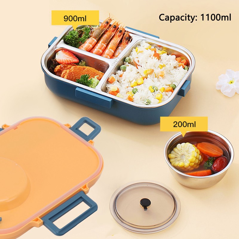 Thermal Lunch Box 1100ml Double Layer 3 Grid Design 304