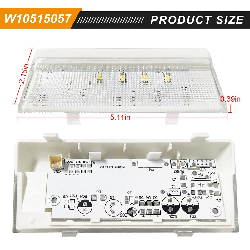 W10515057 Refrigerator LED Light Board Compatible with Whirlpool Kenmore Maytag