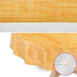 Washable Garden Tablecloth, Oilcloth, Oval, 140 x 180 cm, Cut Edge, Linen Textile Look, Yellow
