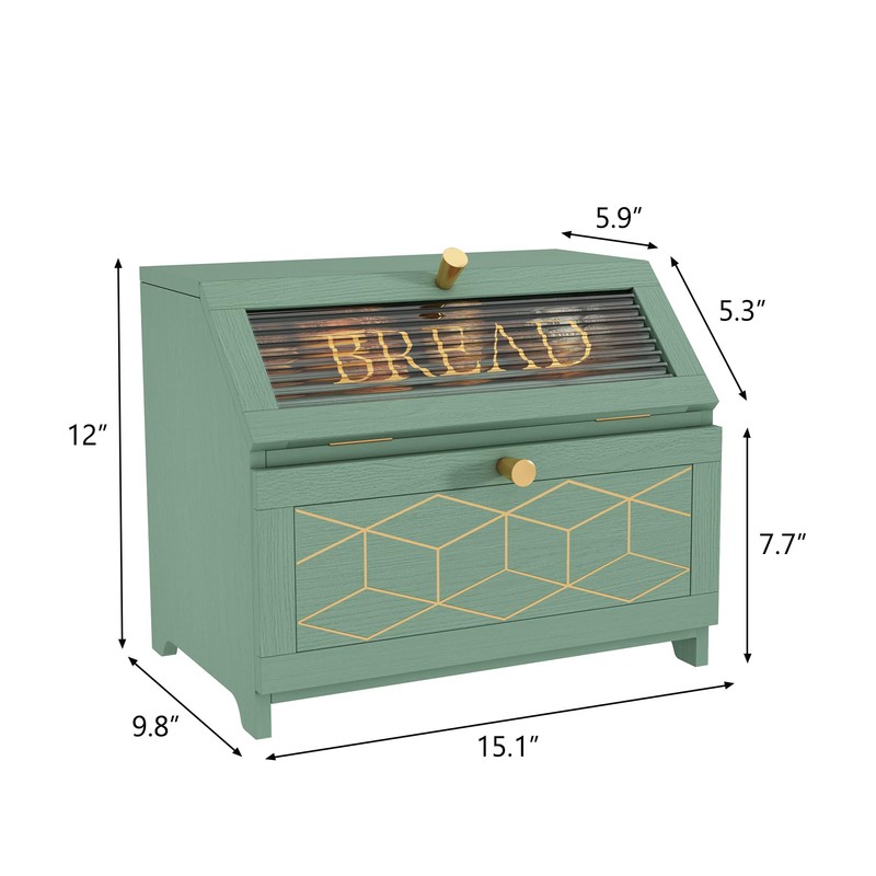 HOLTICO Double Layer Bread Box with Golden Trim for Kitchen