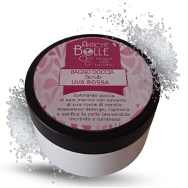 Antiche Bolle - Natürliches Körperpeeling mit Meersalz und roten Trauben, Reinigung und Peeling für Beine, Füße und eingewachsene Haare, hergestellt in Sizilien, 350 g