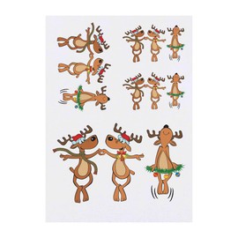 4 x 'Dancing Reindeers' Temporary Tattoos - Water Resistant, Skin-Safe, Non-Toxic Transfers, Mixed Sizes (TO00079772)