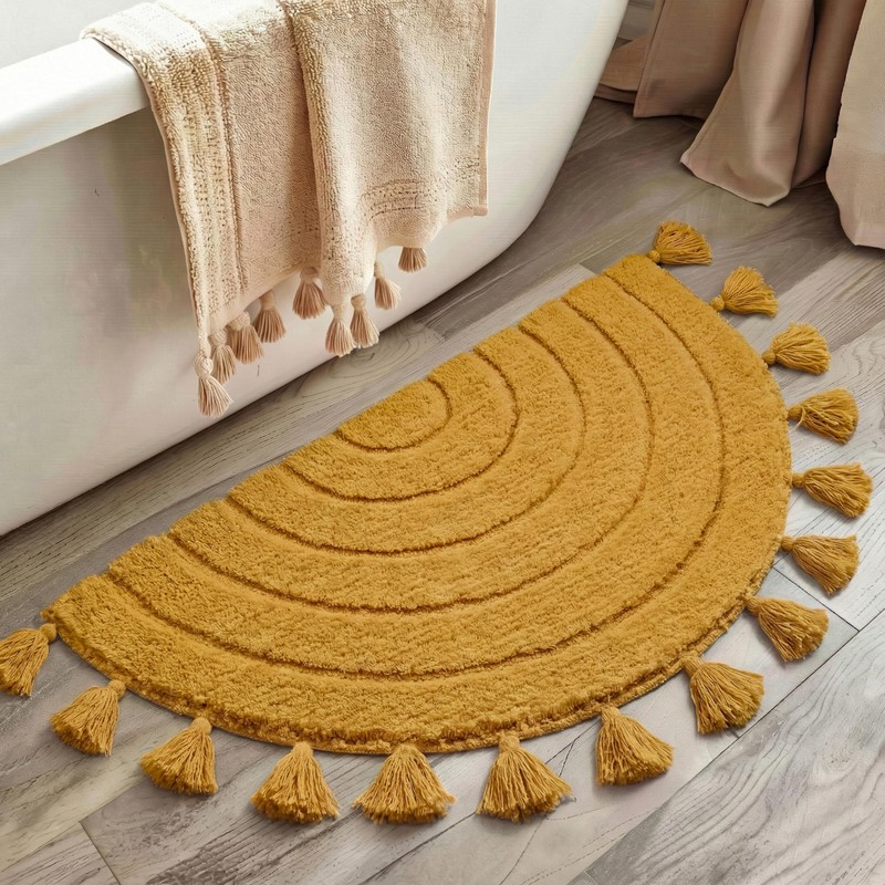 Half Circle Boho Bathroom Rugs with Tassels Hand-Woven