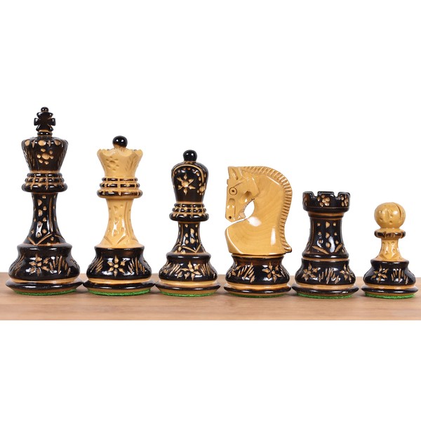 Royal Chess Mall Russian Zagreb Luxury Chess Pieces Only Chess Set | Handcrafted Burnt Boxwood Carved Wooden Chess Pieces | 34 Pieces, 2 Extra Queens | 2.67 lbs | 1.6” King Base, 3.9” Height