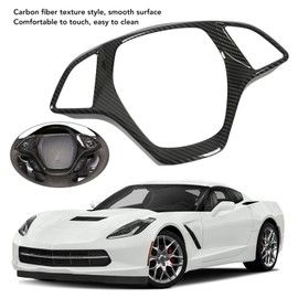 KIMISS Steering Wheel Cover Frame for Corvette C7 2014-2019 Carbon Fiber Style Smooth Surface Comfortable Touch Replacement Decoration Trim