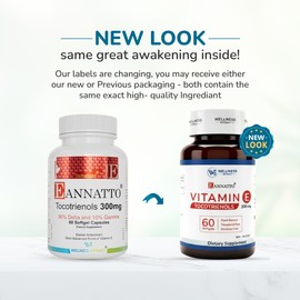 Wellness Extract Eannatto Tocotrienols Vitamin E Supplements Tocopherol Free, Supports Immune Health, Non-GMO, Gluten Free & Antioxidant (300MG 60 Softgels)