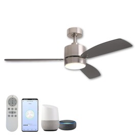 Tanner Smart Ceiling Fans with Lights in Brushed Nickel, Alexa Compatible, Modern Ceiling Fans with Remote, 3 Bladed Ceiling Fan with Light for Homeowners, Sleek Design for Modern Interiors