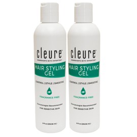 Cleure Lightweight Hair Styling Gel - Hypoallergenic, Fragrance Free for Edge Control to Tame Frizz with Medium Hold (8 fl oz, Pack of 2)