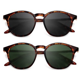 TJUTR 2Pack Retro Round Sunglasses for Womens Mens Vintage Polarised Sun Glasses UV400 Protection for Driving Fishing