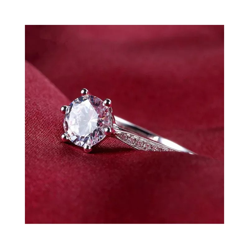 Dtup Anillo Solitario De Compromiso Plata Fina S925 Diamante Ct