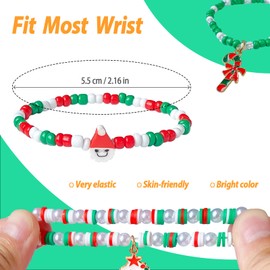 7 Pcs Christmas Bracelets Heishi Surfer Bracelet Beaded Rainbow Vinyl Disc Bead Surfer Stretch Bracelet Christmas Gifts for Women Soft Clay Pearl Jewelry for Women Holidays Christmas Supplies