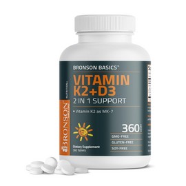 Bronson Basics Vitamin K2 D3 (MK7) Supplement Non-GMO 360 Count (Pack of 1)
