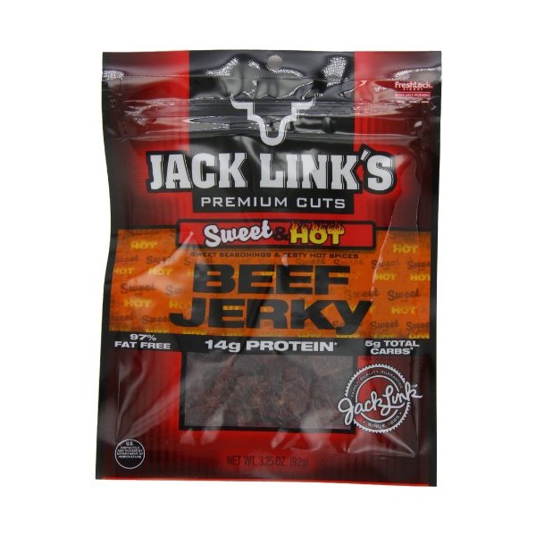Jack Link's Beef Jerky, Sweet & Hot, 3.25-Ounce Bags (Pack of 4)