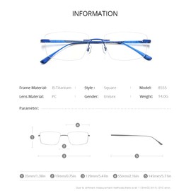 FONEX Titanium Glasses Frame for Men,Square Eyewear Full Optical Eyeglasses F85641 (8555 Blue)