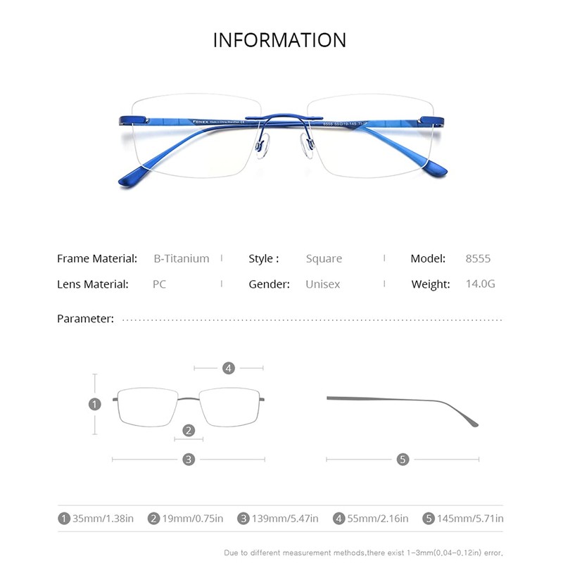 FONEX Titanium Glasses Frame for Men,Square Eyewear Full Optical Eyeglasses