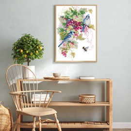 CROSSDECOR Stamped Cross Stitch Kits-Blue Jays and Grapes Embroidery Patterns Full Set for Beginners or Adults,11 CT 3 Strands DIY Crossstitching Arts Craft,for Gift and Home Decor 16×21.6 inch