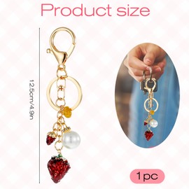 Yuomeaz Strawberry Keychain, Metal Strawberry Bag Charm with Pearl & 3 Small Strawberries, Cute Keychain Bag Charms Lobster Claw Clasps Accessories Decor for Girls Purse, Birthday Gift