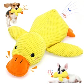 VOXGET Dog Calming Duck Toy for Aggressive Chewers, 2025 New Interactive Squeaky Crinkle Toy with Quack Sound for Dogs, Soft Stuffed Plush Mellow Calming Duck for Puppy Teeth -Yellow, 9.8"x8.6"(S)
