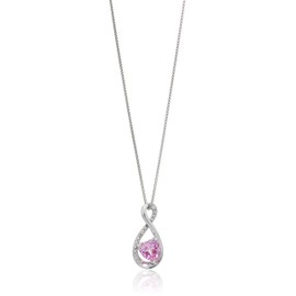 sterling silver heart lab-created pink sapphire pendant with diamond pendant necklace, 18"