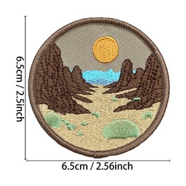 Round Vintage Brown Western Desert Scenery Patchs Embroidered Patches/Sheets Iron On/Sew On with Heat Press Adhesive for Hats,Backpacks