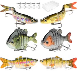 Zhenfala Fishing Lures for Freshwater and Saltwater 6 Pcs Slow Sinking Lifelike Jointed Swimbait 10 Pcs Hooks Extra with Storage for Bass Trout Crappie Walleye Pike, Amazing Gifts for Men